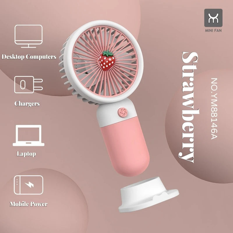 1PC Summer Mini Fan Portable Handheld Cute USB Rechargeable Electric Fan Pocket Desktop Fan for Student Outdoor Camping Travel