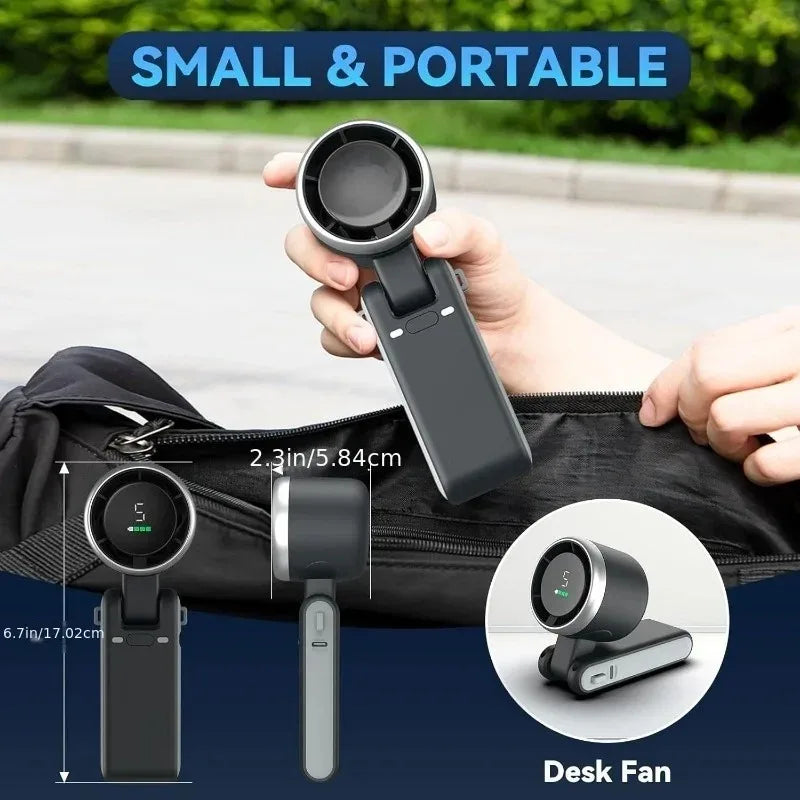 Handheld Fan 3-in-1 ,5-speedFoldable Digital Display USB Rechargeable Portable Silent Mini Desktop Fan For Home Office Travel