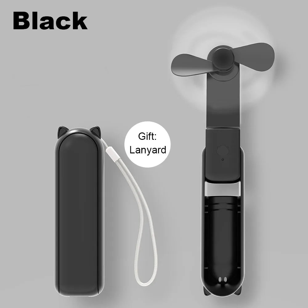 Portable Mini Fan 2000mAh USB Rechargeable 3 Speed Handheld Foldable Fan Hand Held Small Pocket Travel Fan with Handy Power Bank