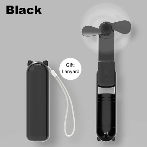 Portable Mini Fan 2000mAh USB Rechargeable 3 Speed Handheld Foldable Fan Hand Held Small Pocket Travel Fan with Handy Power Bank
