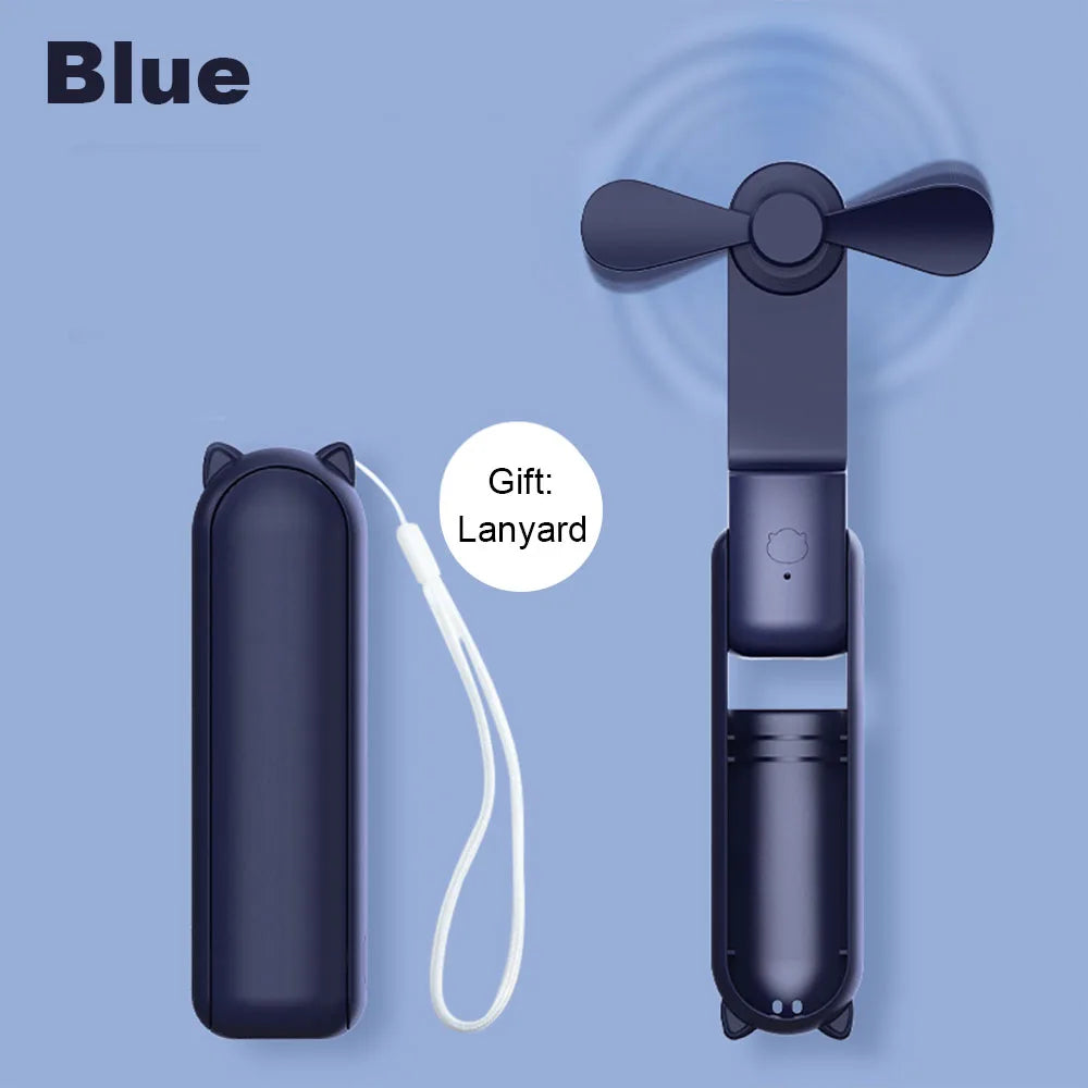 Portable Mini Fan 2000mAh USB Rechargeable 3 Speed Handheld Foldable Fan Hand Held Small Pocket Travel Fan with Handy Power Bank